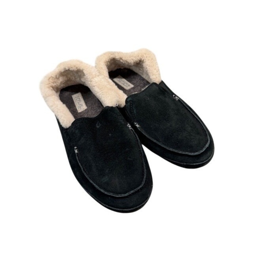 OluKai Kuuna Suede Shearling Lined Slippers Moccasins Black Women‎ US W 8 EUR 39